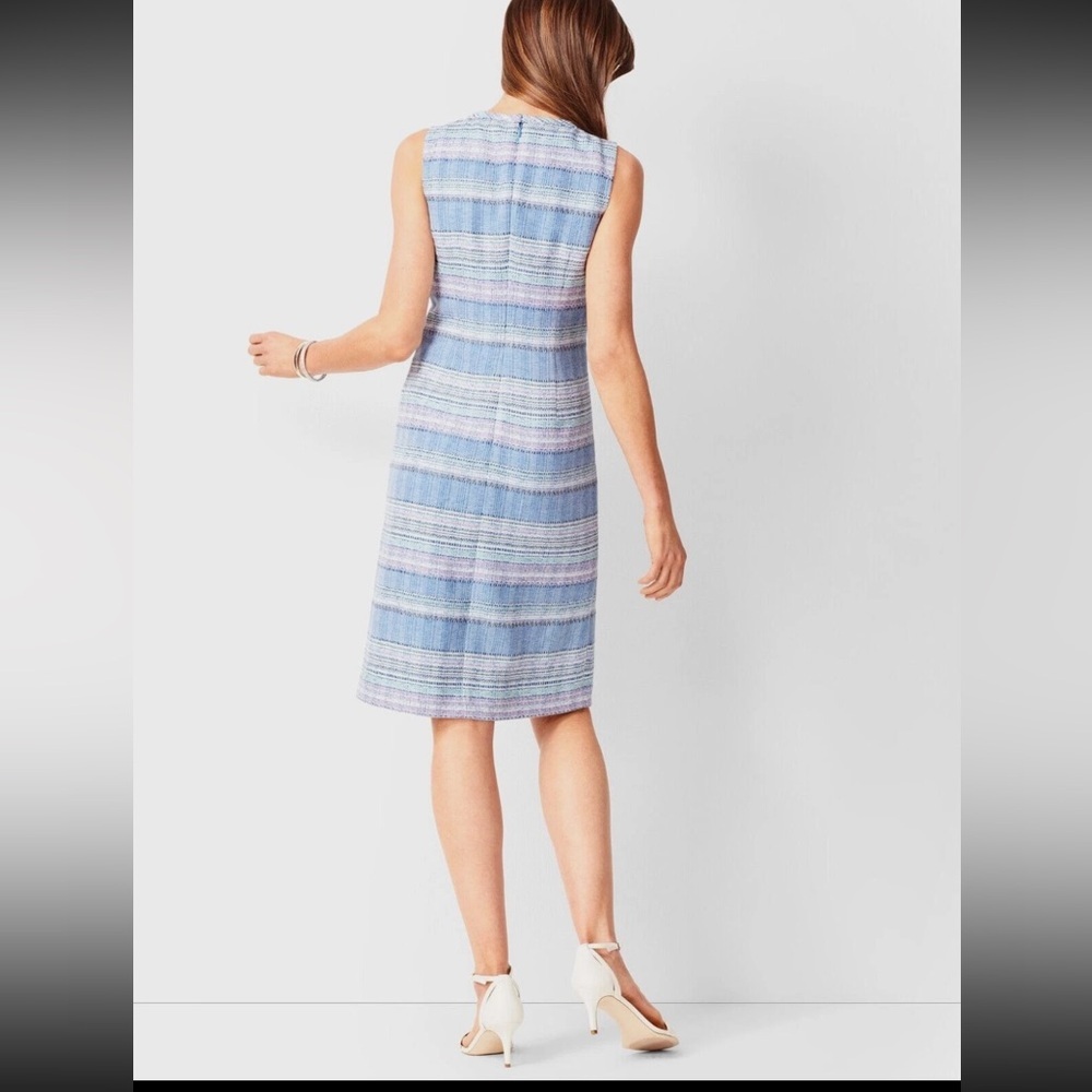 Talbots Blue Pastel Multicolor Polyester Blend Tweed Sheath Dress Size 10 Knee - Picture 4 of 14